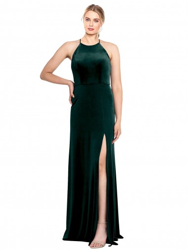 Spaghetti Straps Stretch Velvet Sleeveless Keyhole Back Dark Green Prom Dress / Bridesmaid Dress Edinburgh