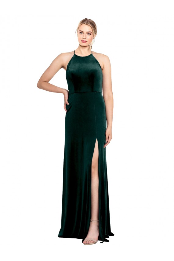 Spaghetti Straps Stretch Velvet Sleeveless Keyhole Back Dark Green Prom Dress / Bridesmaid Dress Edinburgh