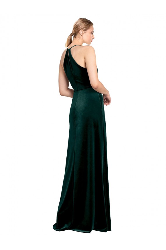 Spaghetti Straps Stretch Velvet Sleeveless Keyhole Back Dark Green Prom Dress / Bridesmaid Dress Edinburgh