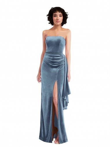 Strapless Stretch Velvet Sleeveless Low Back Dusty Blue Formal Evening Gown / Prom Dress / Bridesmaid Dress Edinburgh