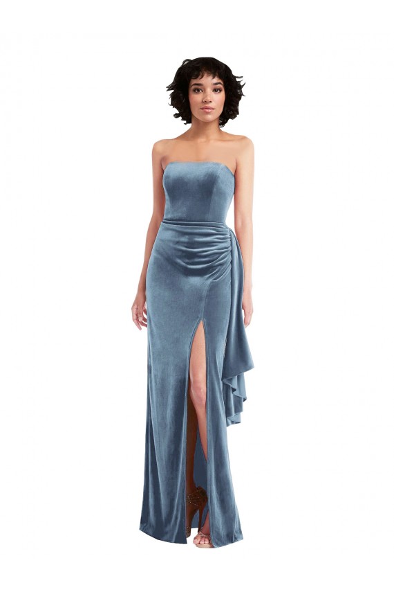 Strapless Stretch Velvet Sleeveless Low Back Dusty Blue Formal Evening Gown / Prom Dress / Bridesmaid Dress Edinburgh
