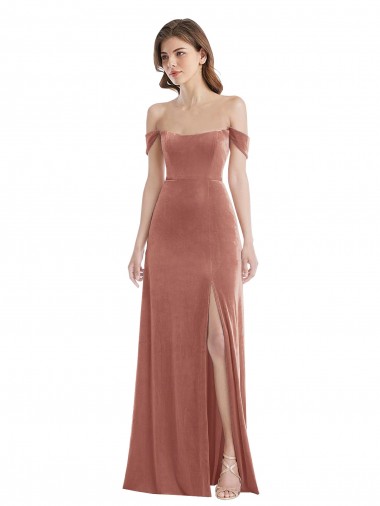Off the Shoulder Stretch Velvet Sleeveless Cinnamon Rose Semi Formal Evening Dress / Prom Dress / Bridesmaid Dress Edinburgh