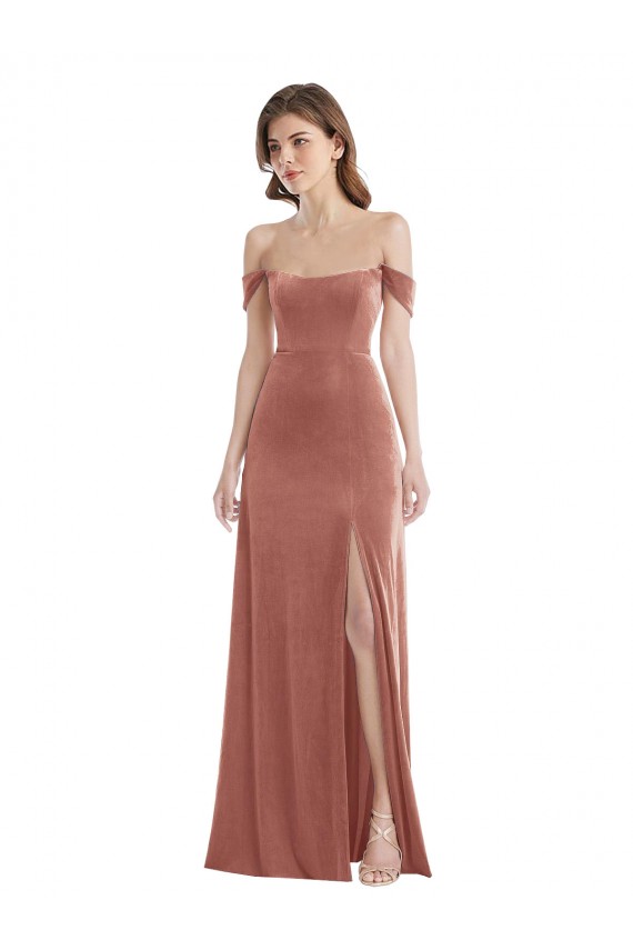 Off the Shoulder Stretch Velvet Sleeveless Cinnamon Rose Semi Formal Evening Dress / Prom Dress / Bridesmaid Dress Edinburgh