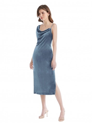One Shoulder Stretch Velvet Sleeveless Dusty Blue Semi Formal Evening Dress / Prom Dress / Bridesmaid Dress Edinburgh