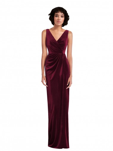 V-Neck Stretch Velvet Sleeveless Burgundy Semi Formal Evening Dress / Prom Dress / Bridesmaid Dress Edinburgh
