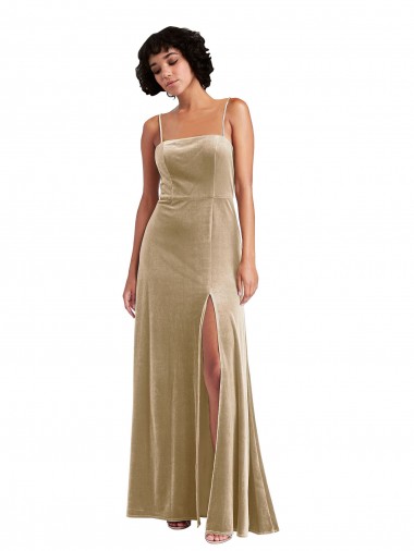 Square Neck Stretch Velvet Sleeveless Low Back Champagne Formal Evening Gown / Prom Dress / Bridesmaid Dress Edinburgh