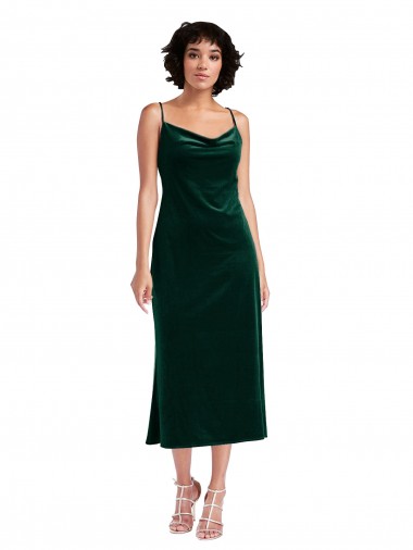 Cowl Neck Stretch Velvet Sleeveless Criss Cross Open Back Dark Green Black Tie Evening Gown / Prom Dress / Bridesmaid Dress Edinburgh