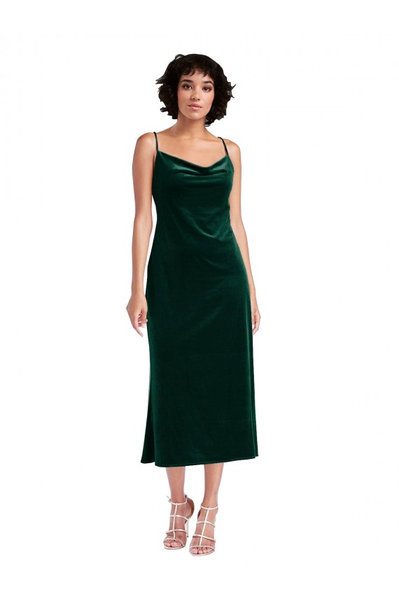 Cowl Neck Stretch Velvet Sleeveless Criss Cross Open Back Dark Green Black Tie Evening Gown / Prom Dress / Bridesmaid Dress Edinburgh
