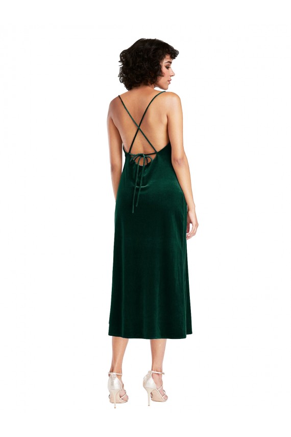 Cowl Neck Stretch Velvet Sleeveless Criss Cross Open Back Dark Green Black Tie Evening Gown / Prom Dress / Bridesmaid Dress Edinburgh