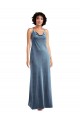 Cowl Neck Stretch Velvet Sleeveless V-Back Dusty Blue Bridesmaid Dress / Evening Dress Edinburgh