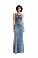 Cowl Neck Stretch Velvet Sleeveless V-Back Dusty Blue Evening Dress / Bridesmaid Dress Edinburgh
