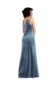 Cowl Neck Stretch Velvet Sleeveless V-Back Dusty Blue Evening Dress / Bridesmaid Dress Edinburgh