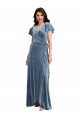 V-Neck Stretch Velvet Flutter Sleeves Dusty Blue Black Tie Evening Gown / Prom Dress / Bridesmaid Dress Edinburgh
