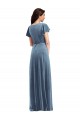 V-Neck Stretch Velvet Flutter Sleeves Dusty Blue Black Tie Evening Gown / Prom Dress / Bridesmaid Dress Edinburgh