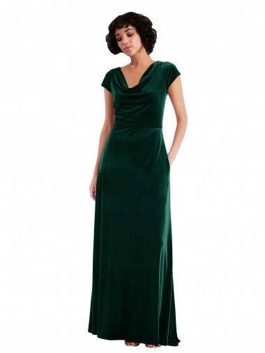 Cowl Neck Stretch Velvet Cap Sleeves Dark Green Black Tie Evening Gown / Prom Dress / Bridesmaid Dress Edinburgh