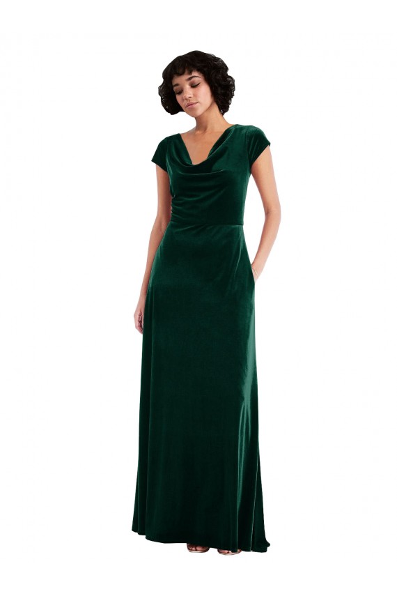 Cowl Neck Stretch Velvet Cap Sleeves Dark Green Black Tie Evening Gown / Prom Dress / Bridesmaid Dress Edinburgh
