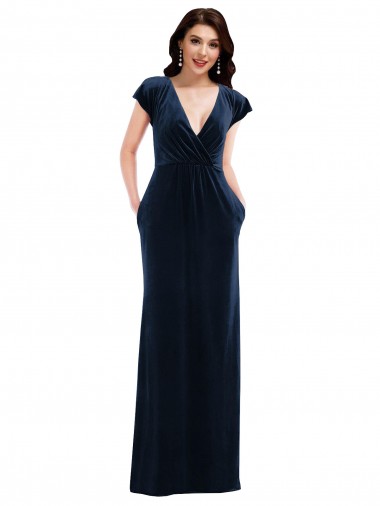 V-Neck Stretch Velvet Flutter Sleeves Dark Navy Formal Dress / Bridesmaid Dress Edinburgh