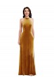 Halter Neck Stretch Velvet Sleeveless Keyhole Back Gold Semi Formal Evening Dress / Prom Dress / Bridesmaid Dress Edinburgh
