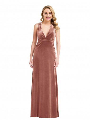 V-Neck Stretch Velvet Sleeveless Criss Cross Open Back Cinnamon Rose Bridesmaid Dress / Evening Dress Edinburgh