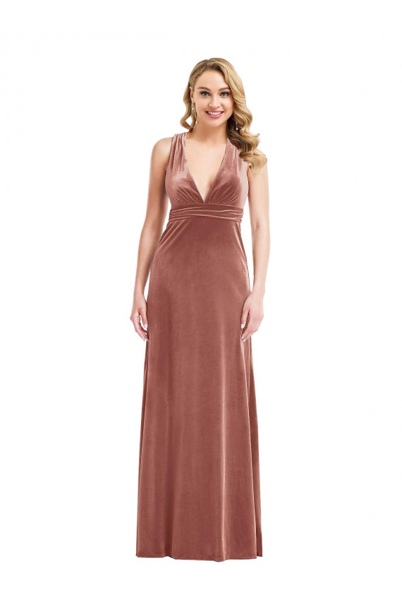 V-Neck Stretch Velvet Sleeveless Criss Cross Open Back Cinnamon Rose Bridesmaid Dress / Evening Dress Edinburgh