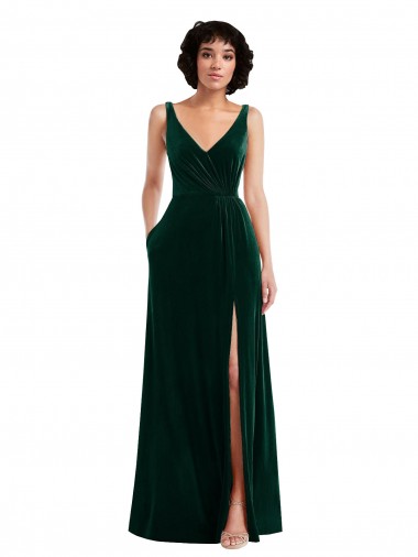 V-Neck Stretch Velvet Sleeveless V-Back Dark Green Bridesmaid Dress / Evening Dress Edinburgh