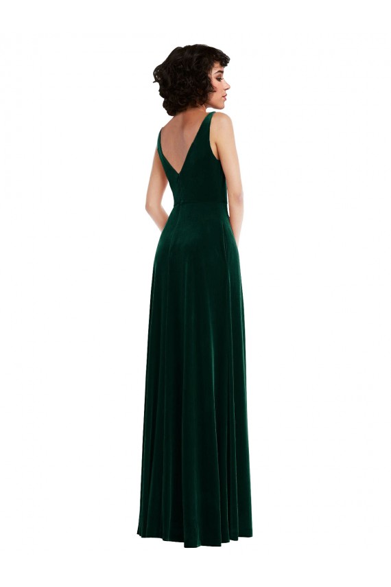 V-Neck Stretch Velvet Sleeveless V-Back Dark Green Bridesmaid Dress / Evening Dress Edinburgh