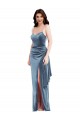 Spaghetti Straps Stretch Velvet Sleeveless Low Back Dusty Blue Formal Evening Gown / Prom Dress / Bridesmaid Dress Edinburgh