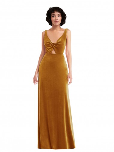 V-Neck Stretch Velvet Sleeveless V-Back Gold Semi Formal Evening Dress / Prom Dress / Bridesmaid Dress Edinburgh