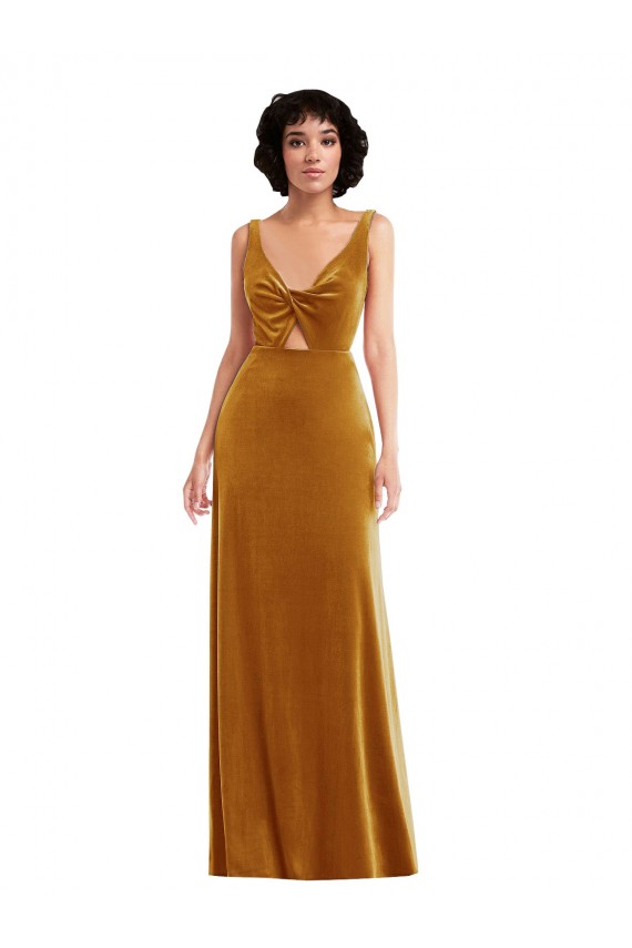 V-Neck Stretch Velvet Sleeveless V-Back Gold Semi Formal Evening Dress / Prom Dress / Bridesmaid Dress Edinburgh