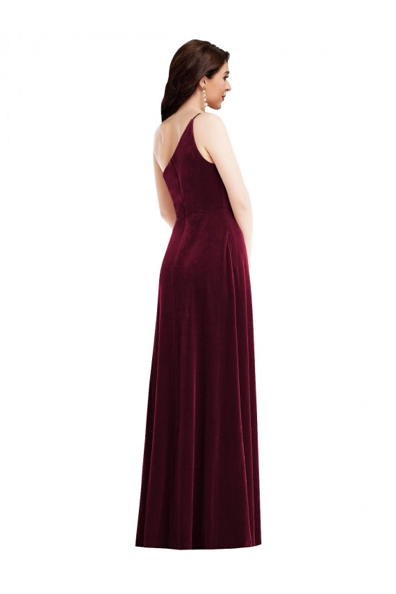 One Shoulder Stretch Velvet Sleeveless Burgundy Black Tie Evening Dress / Prom Dress / Bridesmaid Dress Edinburgh