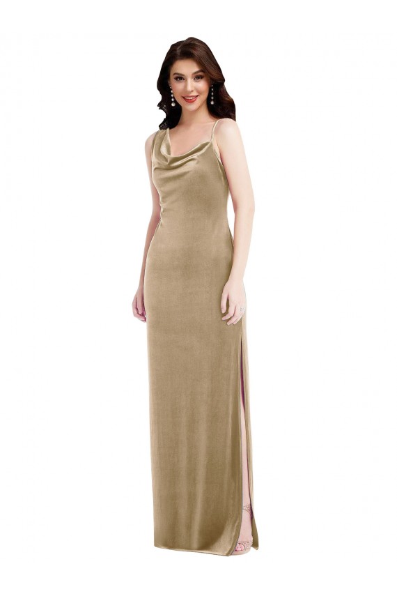One Shoulder Stretch Velvet Sleeveless Champagne Black Tie Evening Gown / Prom Dress / Bridesmaid Dress Edinburgh