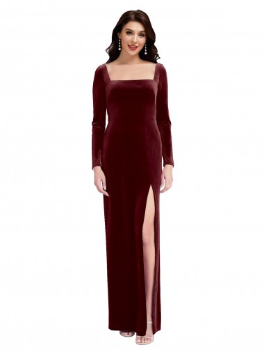 Spaghetti Straps Stretch Velvet Long Sleeves Low Back Burgundy Prom Dress / Bridesmaid Dress Edinburgh