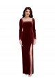 Spaghetti Straps Stretch Velvet Long Sleeves Low Back Burgundy Prom Dress / Bridesmaid Dress Edinburgh