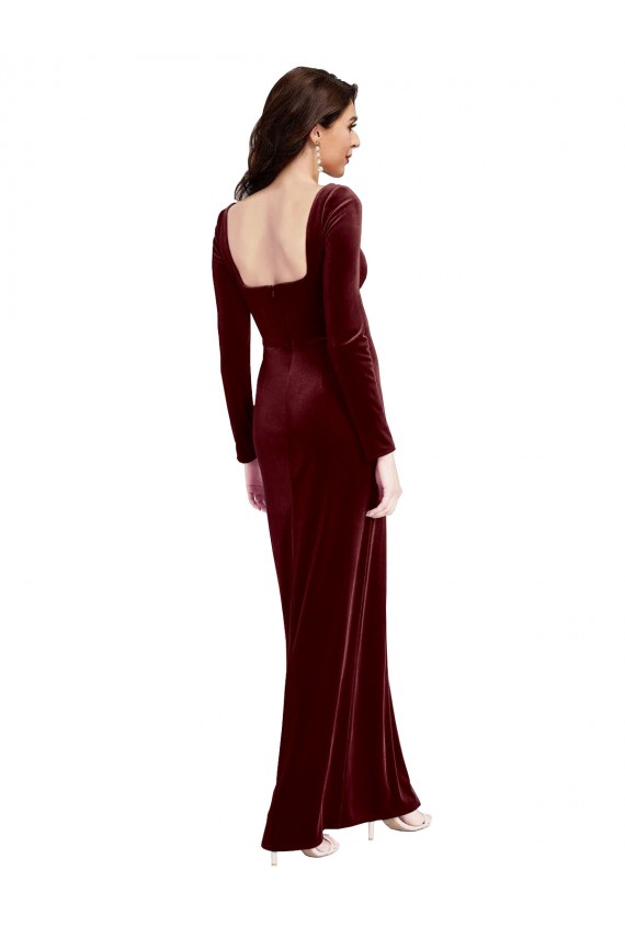 Spaghetti Straps Stretch Velvet Long Sleeves Low Back Burgundy Prom Dress / Bridesmaid Dress Edinburgh