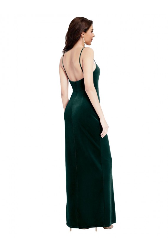 Spaghetti Straps Stretch Velvet Sleeveless Long Dark Green Prom Dress / Bridesmaid Dress Edinburgh