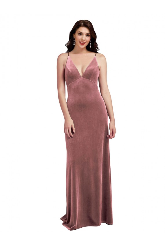 V-Neck Stretch Velvet Sleeveless Low Back Cinnamon Rose Formal Evening Gown / Prom Dress / Bridesmaid Dress Edinburgh