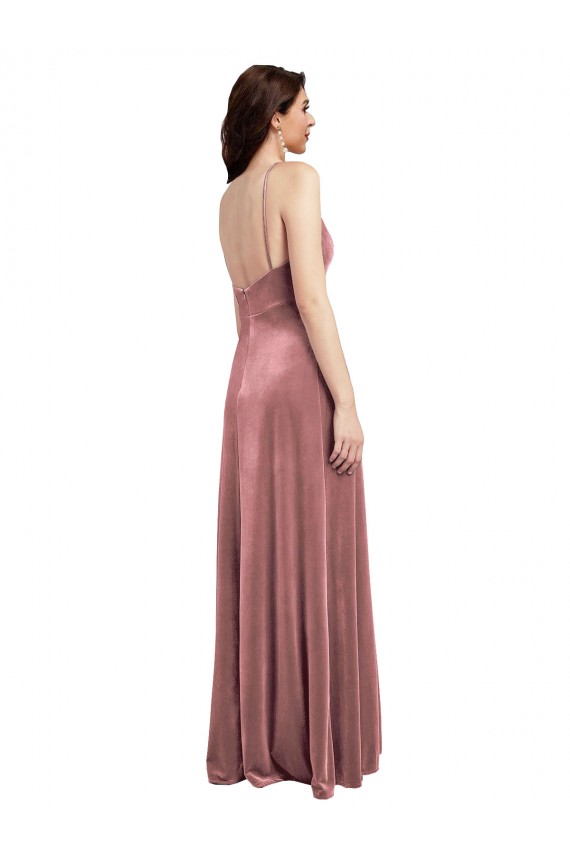 V-Neck Stretch Velvet Sleeveless Low Back Cinnamon Rose Formal Evening Gown / Prom Dress / Bridesmaid Dress Edinburgh