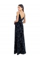 V-Neck Floral Velvet & Stretch Velvet Sleeveless V-Back Dark Navy Bridesmaid Dress Edinburgh