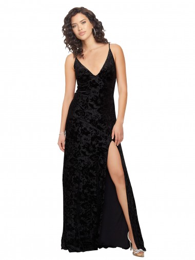 V-Neck Floral Velvet & Stretch Velvet Sleeveless Open Back Black Bridesmaid Dress Edinburgh