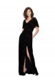 V-Neck Floral Velvet & Stretch Velvet Short Split Sleeves V-Back Black Bridesmaid Dress Edinburgh