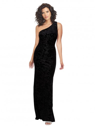 One Shoulder Floral Velvet & Stretch Velvet Sleeveless Black Bridesmaid Dresses Edinburgh