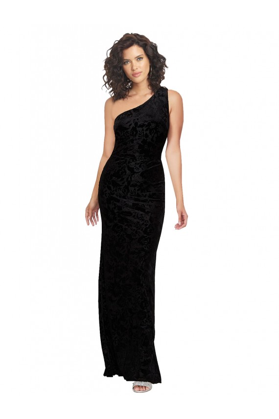 One Shoulder Floral Velvet & Stretch Velvet Sleeveless Black Bridesmaid Dresses Edinburgh