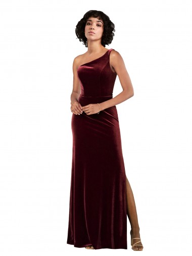 One Shoulder Stretch Velvet Sleeveless Burgundy Formal Evening Gown / Prom Dress / Bridesmaid Dress Edinburgh