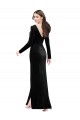 V-Neck Stretch Velvet Long Sleeves V-Back Black Formal Evening Gown / Prom Dress / Bridesmaid Dress Edinburgh