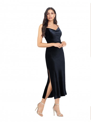 Cowl Neck Stretch Velvet Sleeveless Low Back Dark Navy Formal Evening Gown / Prom Dress / Bridesmaid Dress Edinburgh