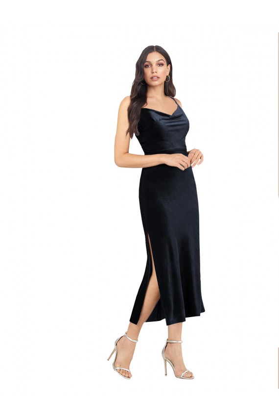 Cowl Neck Stretch Velvet Sleeveless Low Back Dark Navy Formal Evening Gown / Prom Dress / Bridesmaid Dress Edinburgh
