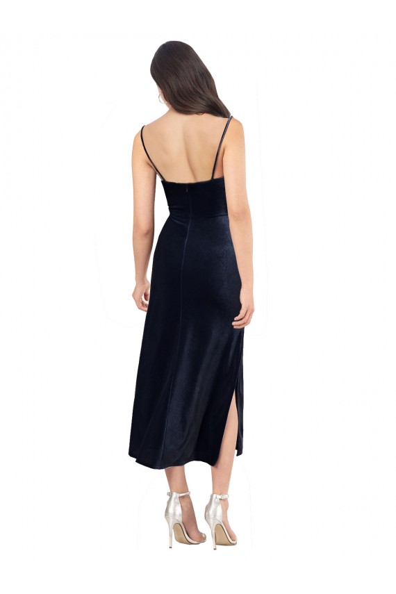 Cowl Neck Stretch Velvet Sleeveless Low Back Dark Navy Formal Evening Gown / Prom Dress / Bridesmaid Dress Edinburgh