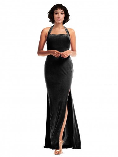 Halter Neck Stretch Velvet Sleeveless Low Back Black Formal Evening Gown / Prom Dress / Bridesmaid Dress Edinburgh