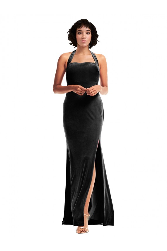 Halter Neck Stretch Velvet Sleeveless Low Back Black Formal Evening Gown / Prom Dress / Bridesmaid Dress Edinburgh