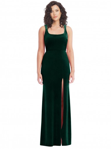 Square Neck Stretch Velvet Sleeveless Dark Green Semi Formal Evening Dress / Prom Dress / Bridesmaid Dress Edinburgh